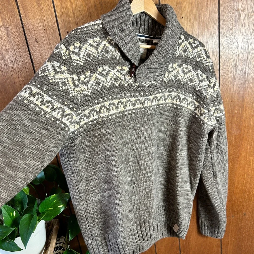 Weatherproof‎ Vintage Men's Shawl Collar Fair Isle Knit Sweater Brown Cabincore